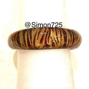 Zebra Print Gold Sparkle Bangle Bracelet